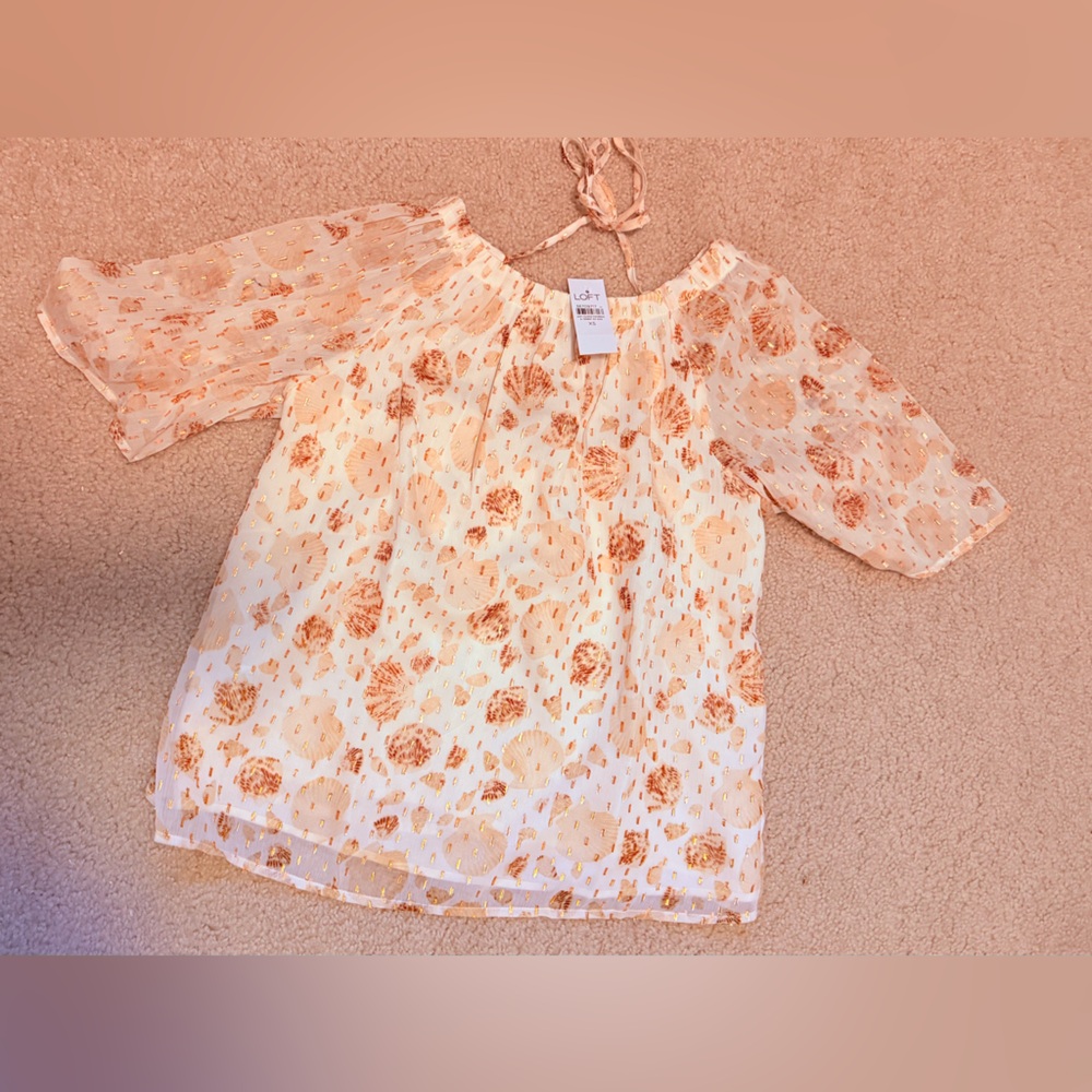 LOFT Cream and Orange Sheer Blouse